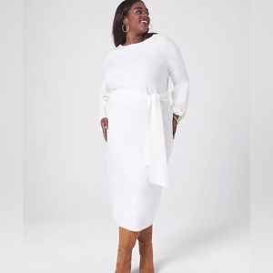 NWT: Long Sleeve Mock Neck Belted Midi Sweater Dress